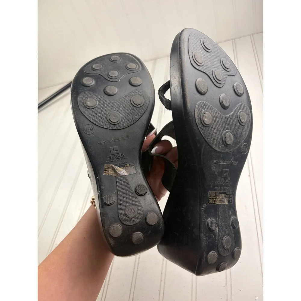 Montego Bay Club Vintage Y2K Black Leather Platform Sandals Women's Size 9.5